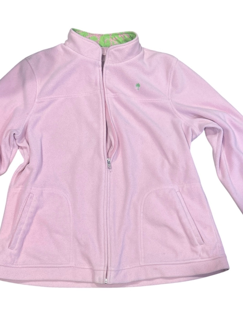 Lilly Pulitzer Pink Fleece Full-Zip Jacket Palm Tree Trim XL